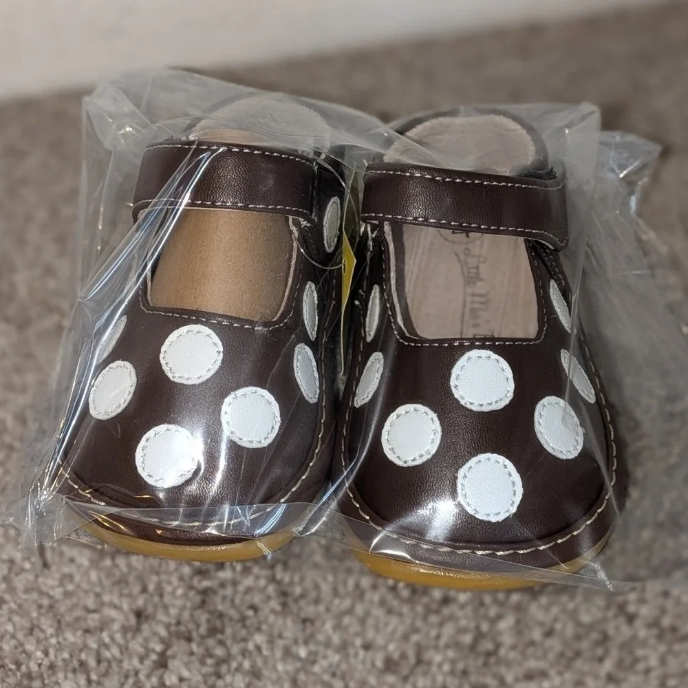 Little Mae's Boutique Brown Polka Dot Squeaky Mary Jane Shoes First Walkers 3